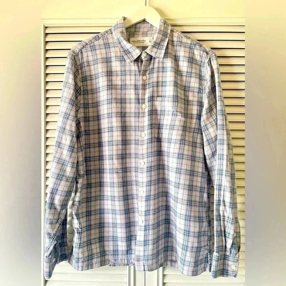 Abercrombie & Fitch Men’s Soft a&f Collection Blue/Pink Plaid Shirt SZ L
